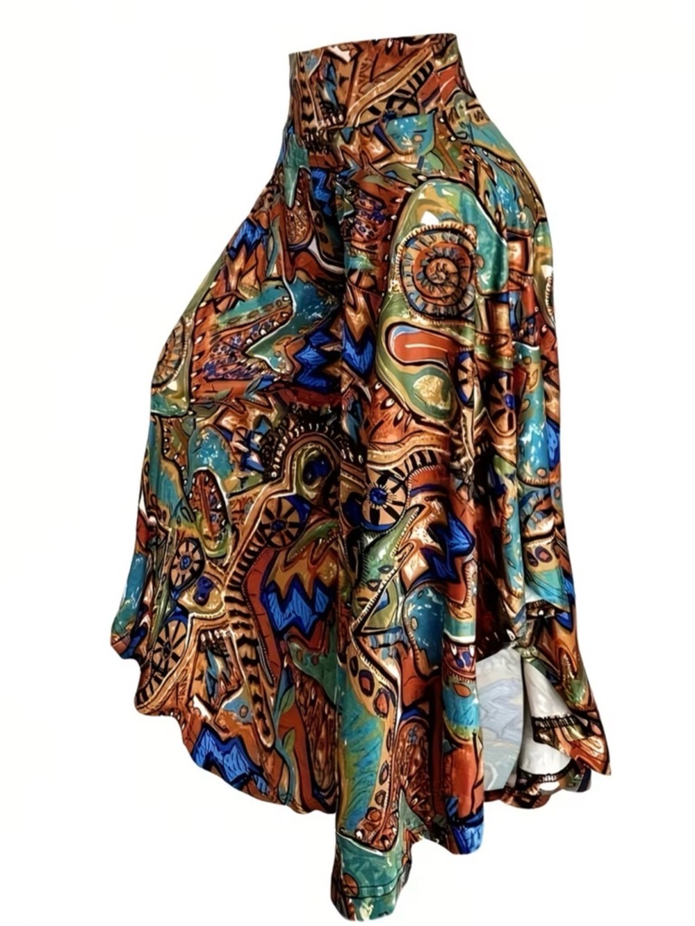 Boho Printed Wide-Leg Palazzo Summer Pants in Teal & Brown New Boutique - Picture 5 of 6